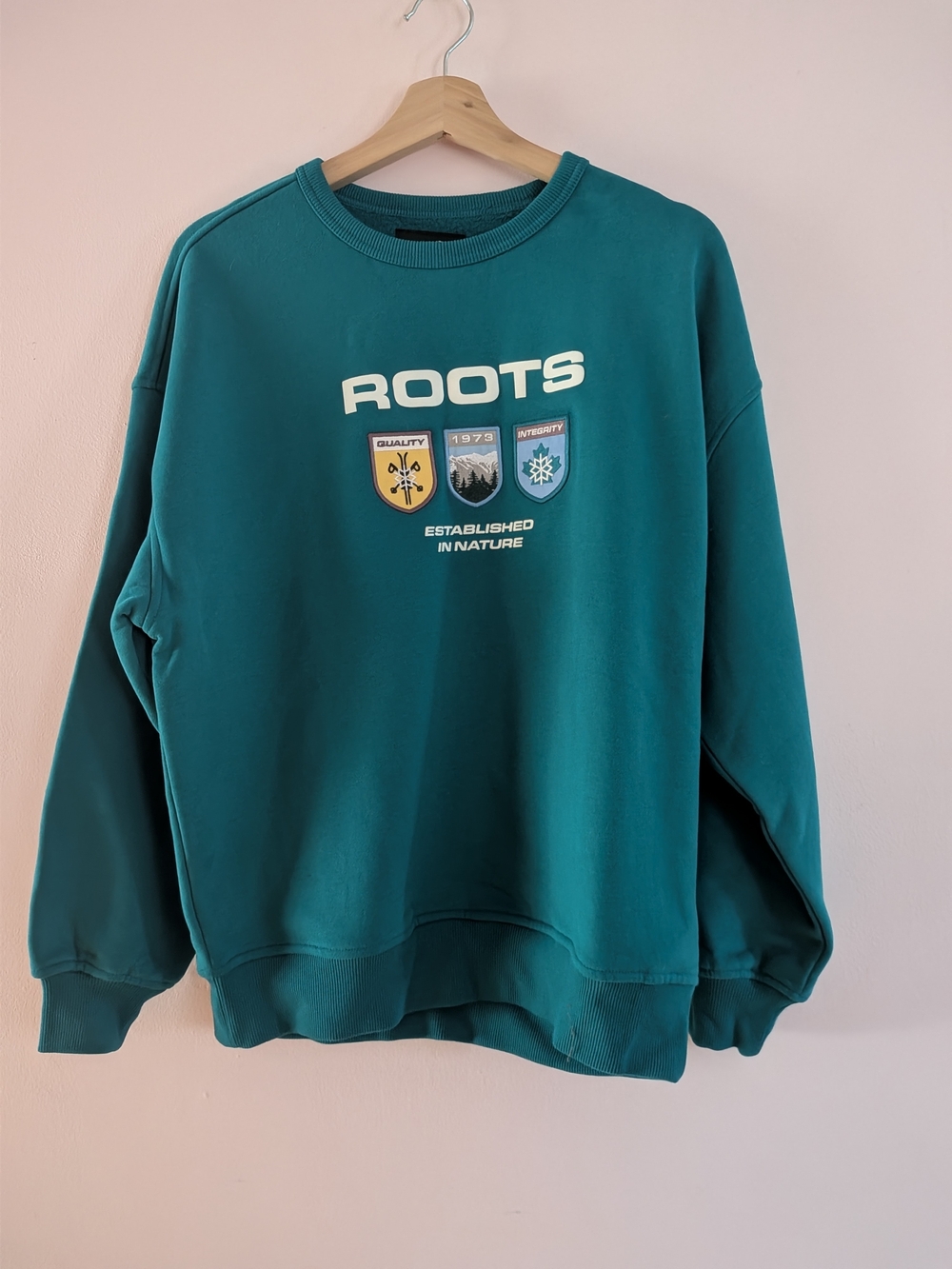 Roots All Gender Teal Green Crewneck Sweatshirt - Size Small